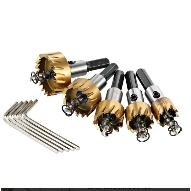 Ready Mata Bor Hole Saw Besi Set 5pcs Holesaw HSS Titanium Coated metal holesaw aluminium stainless