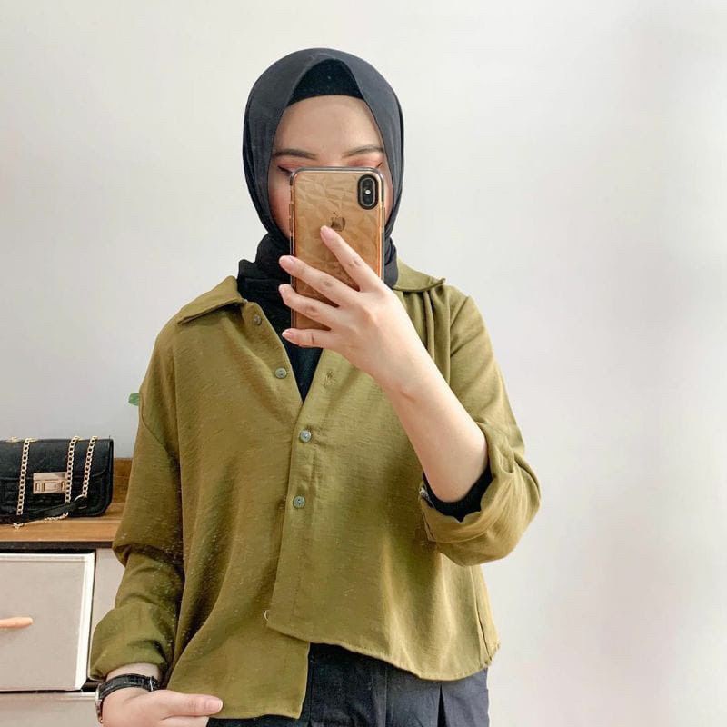 PREMIUM KEISYA CROP KEMEJA CROP CRINKLE KEMEJA CROP HANIN