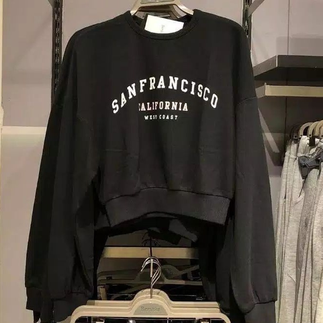 Sweater Crop Oversize Sanfransisco | Korean Style Wanita | Bahan Fleece |  Allsize