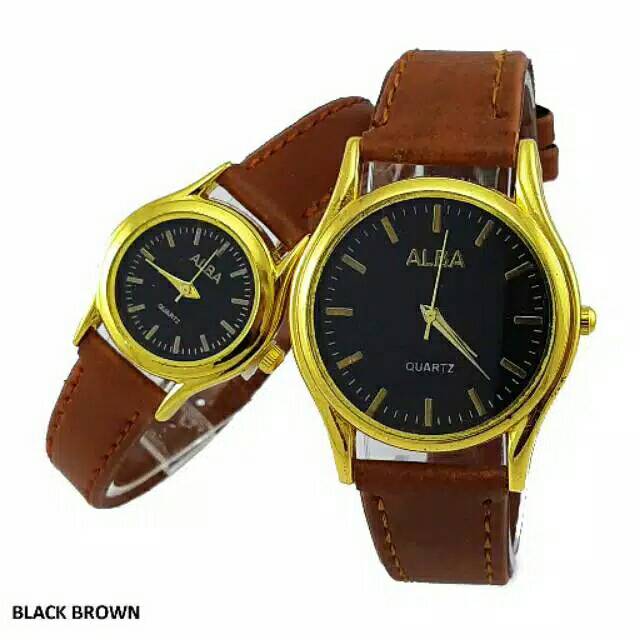 Terima Cod)Jam Tangan Couple Alba Link Gold  Strap Kulit