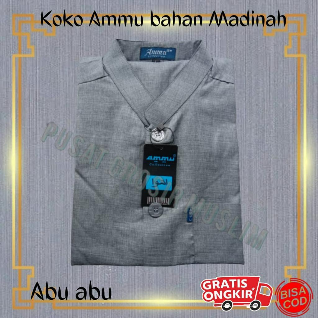 Promo Baju Koko Ammu Bahan Madinah Abu Abu Premium Class Limited Edition