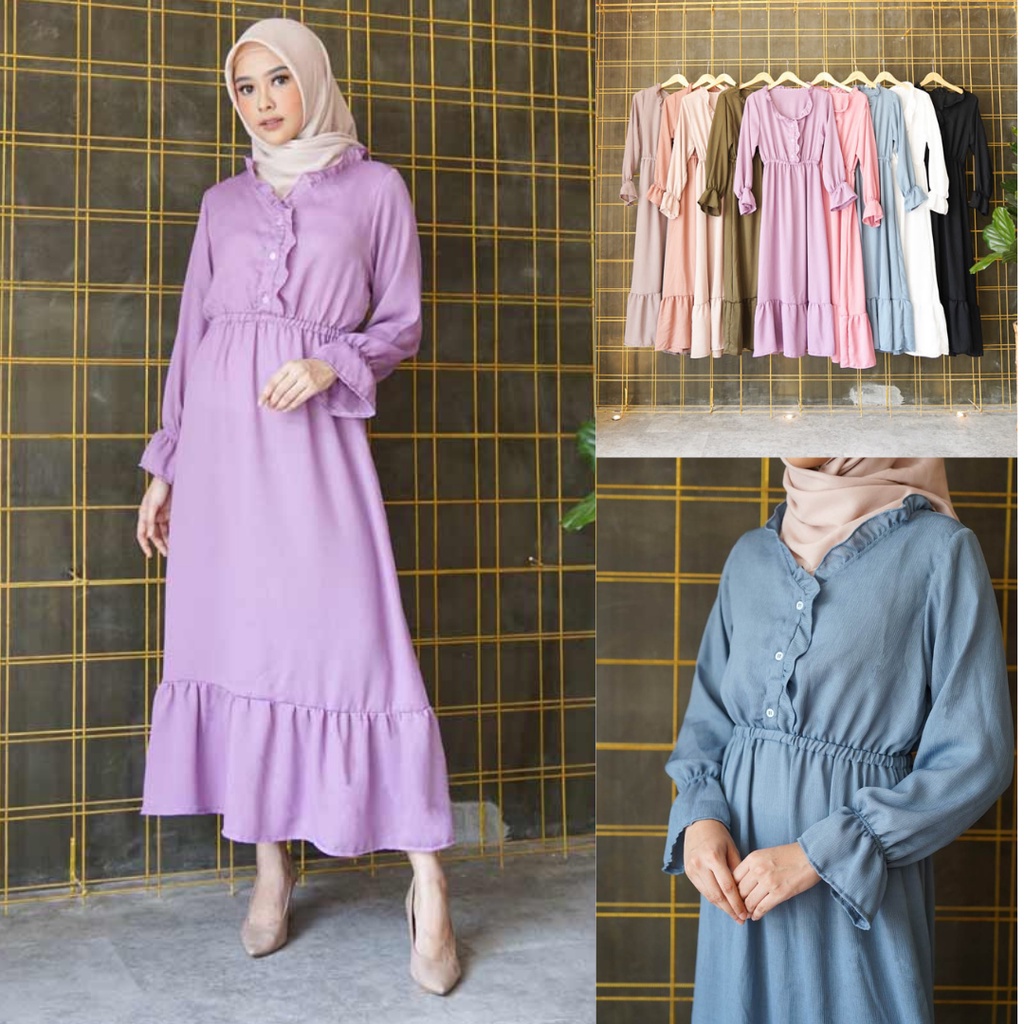 [SHEERA'S CHOICE] gamis irene Crinckle Dress / Ruffle Dress Premium / Gamis Busui Ruffle tanpa hijab