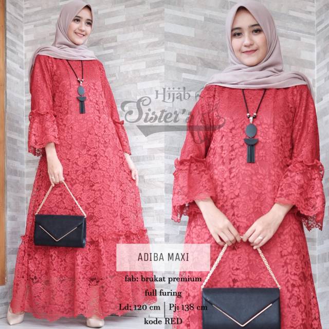  Baju  Wanita Adiba Maxi Brokat  Premium Full Furing  Ld 120Cm 