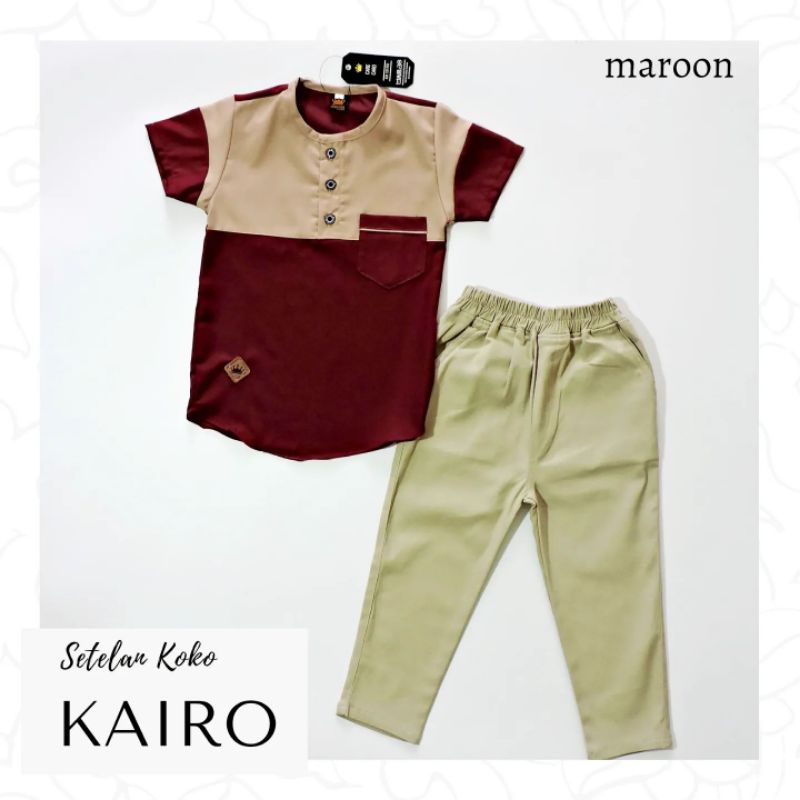 Setelan Koko Anak Laki Laki Kairo/Al Azhar Series Stelan Baju Lebaran Anak Cowok Premium Katun Toyobo dan Celana Chinos