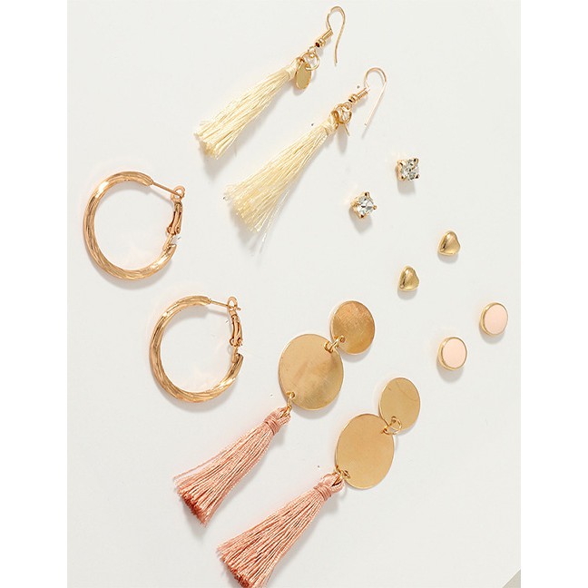 LRC Anting Set Fashion Gold Tassel Earrings Set Of 6 F50585