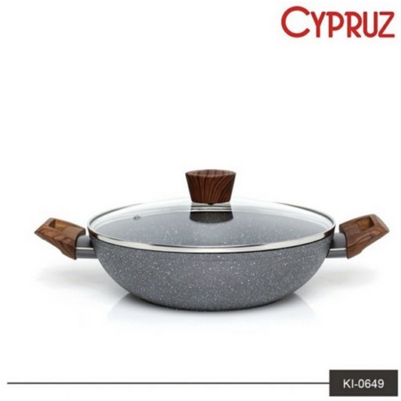 Wajan kuali induksi tutup 26Cm | Wajan marbel anti lengket 30Cm Cypruz