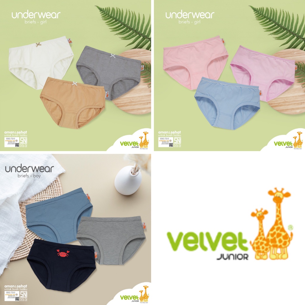 Velvet Briefs Segitiga Polos isi 3 - Celana Dalam Anak Size SML