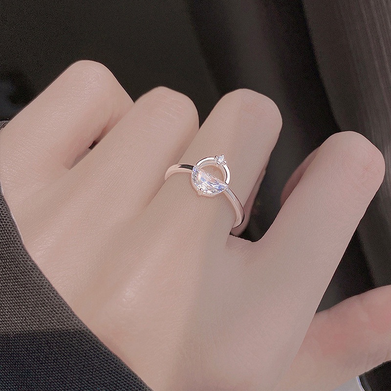 Cincin Model Terbuka Bahan 925 Silver Hias Kristal Zircon Gaya Korea Adjustable Untuk Wanita