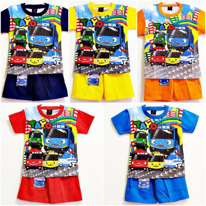 Setelan kaos anak motif tayo / Baju anak gambar Tayo