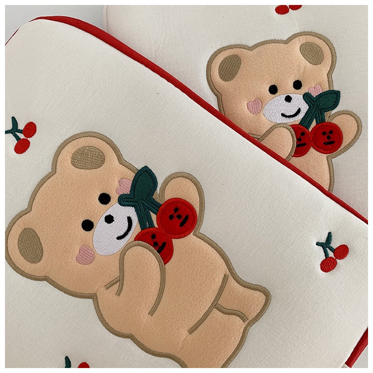 Sleeve Pouch Sarung Tas Bag Case Ipad Tab Tablet Macbook Air Pro Laptop Asus Acer Lenovo HP Huawei 11 12 13 14 15 inch Motif Gambar Cherry Bear Beruang Cery Warna Putih Merah Lucu Cute Murah Korean Model