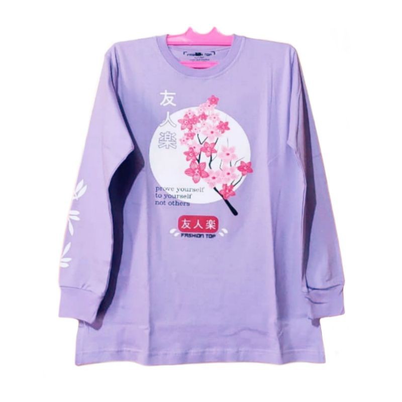 Kaos Wanita Lengan Panjang Fashion Top Ungu Sakura
