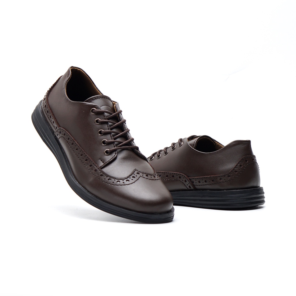 HALSTEN BLACK ORIGINAL x GREATA Sepatu Kulit Sapi Asli Hitam Pria Formal Pantofel Tali Kerja Kantor Dinas Resmi Guru Kantoran Pesta Undangan Kondangan Wedding Wisuda Kuliah Semi Casual Brogue Wingtip Derby Oxford Genuine Leather Men Footwear Keren Terbaru