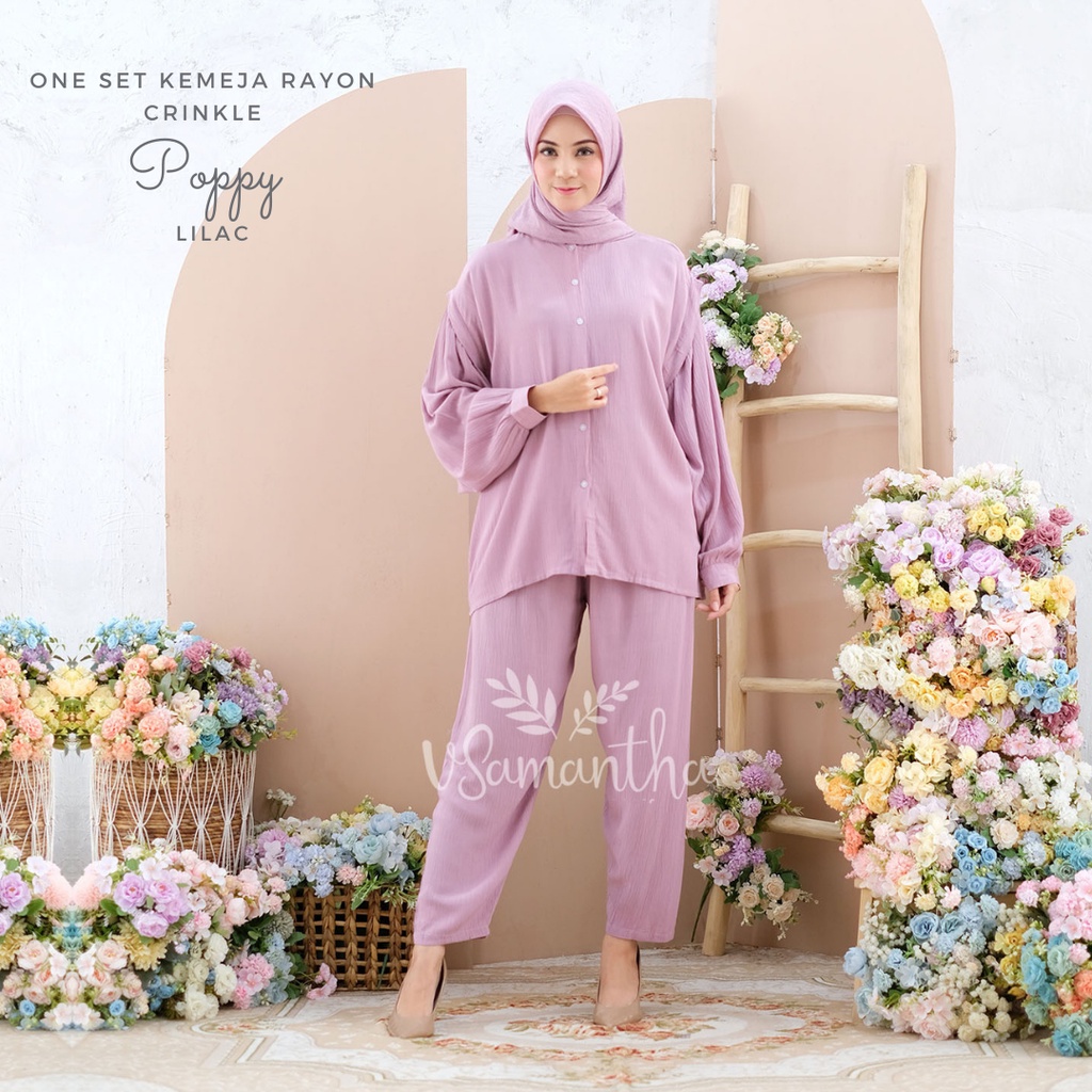 Pajamas / Piyama One Set Kemeja Rayon Crinkle Premium Poppy