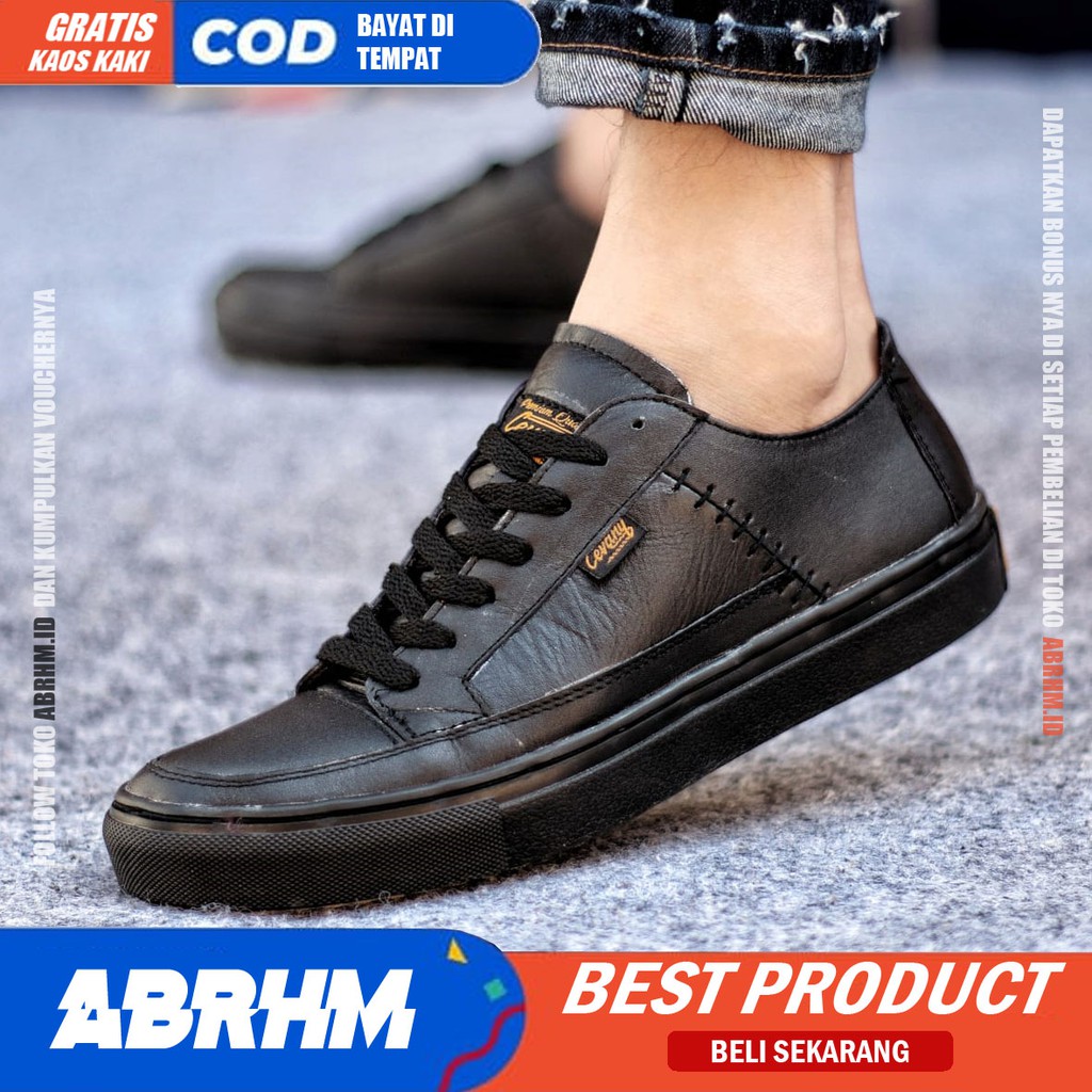 ABRHM X DENTE Sepatu Formal Pria Sepatu Casual Kulit Asli Sepatu Pria Casual Sepatu Kasual Cowok / Cowo Oxford Kerja Kantor Kuliah Kondangan Gaya Keren Kekinian Original Murah Terlaris