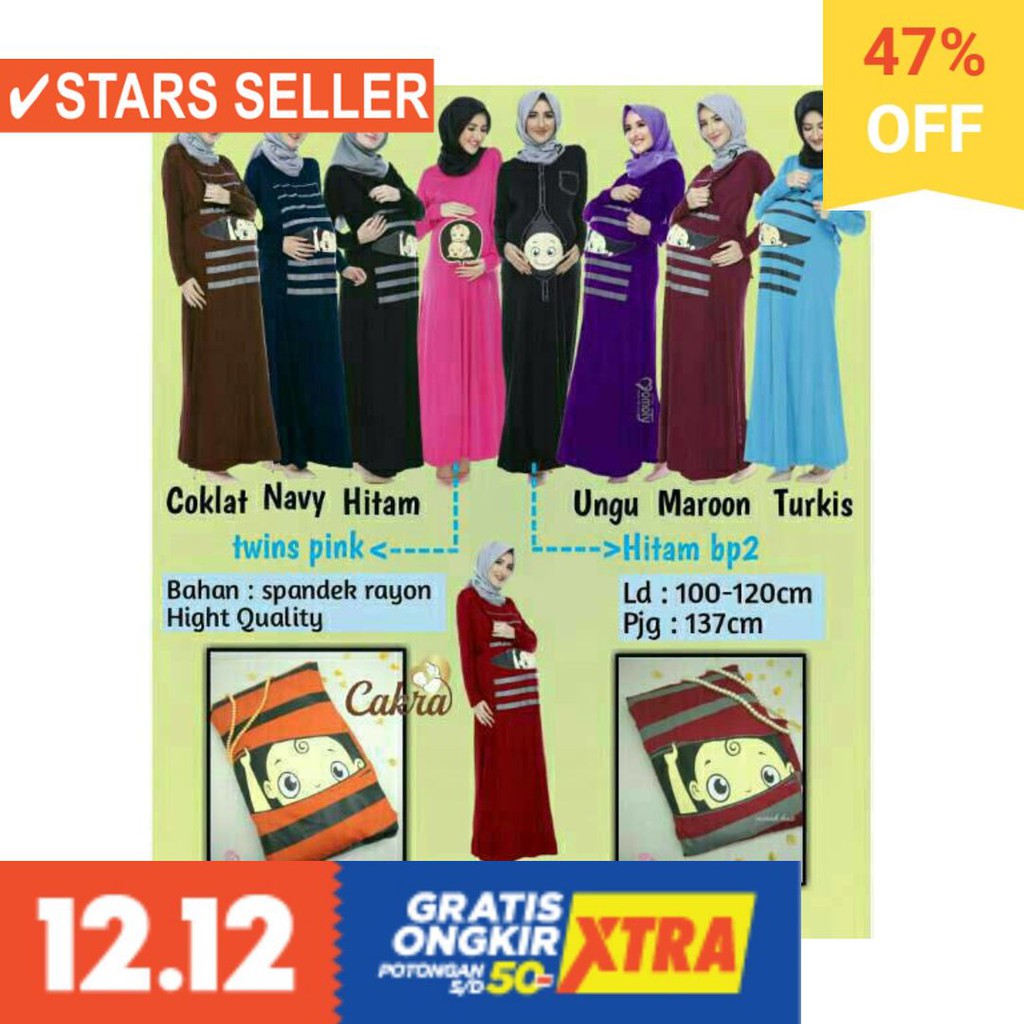 BAJU MUSLIM TERKINI TERBARU WANITA MURAH CEWE ASLI / Baju hamil lucu | Gamis hamil lucu BP1  busui