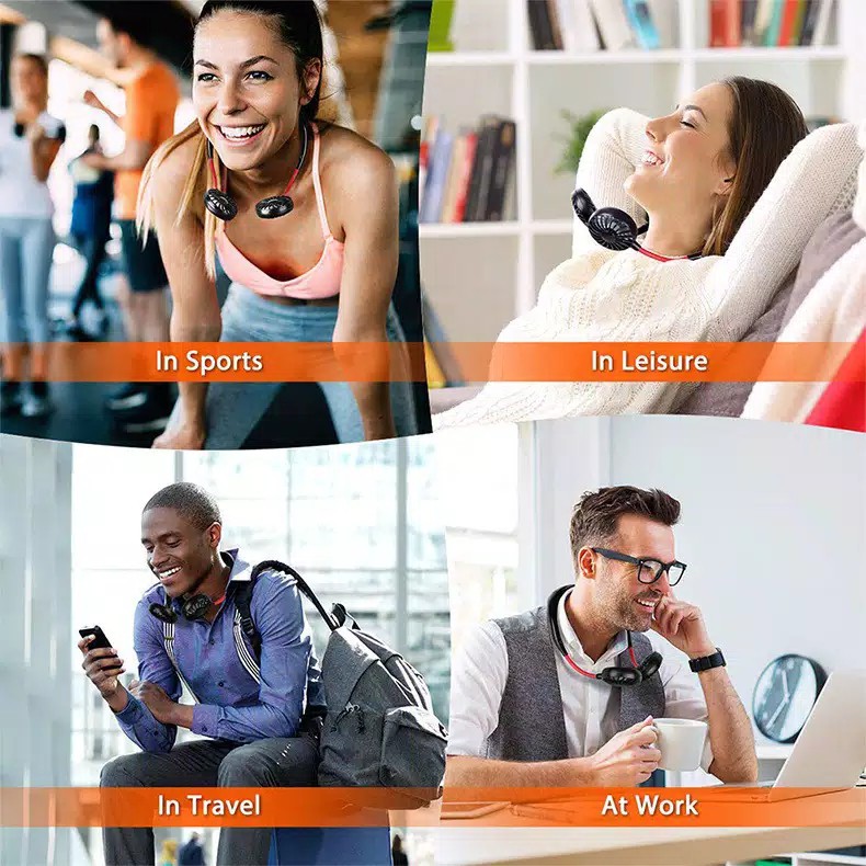 Neck Fan KIPAS ANGIN LEHER Mini Portable USB Rechargeable Model Gantung Leher Outdoor Travel
