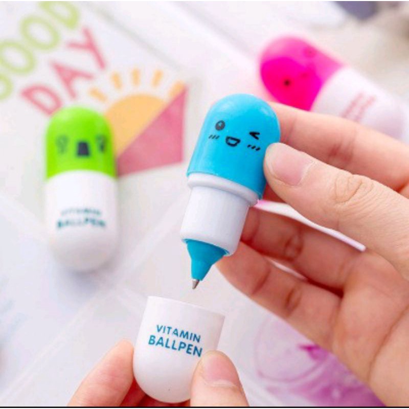 PULPEN KAPSUL VITAMIN PENA UNIK BALLPOINT EMOTICON OBAT LUCU-1