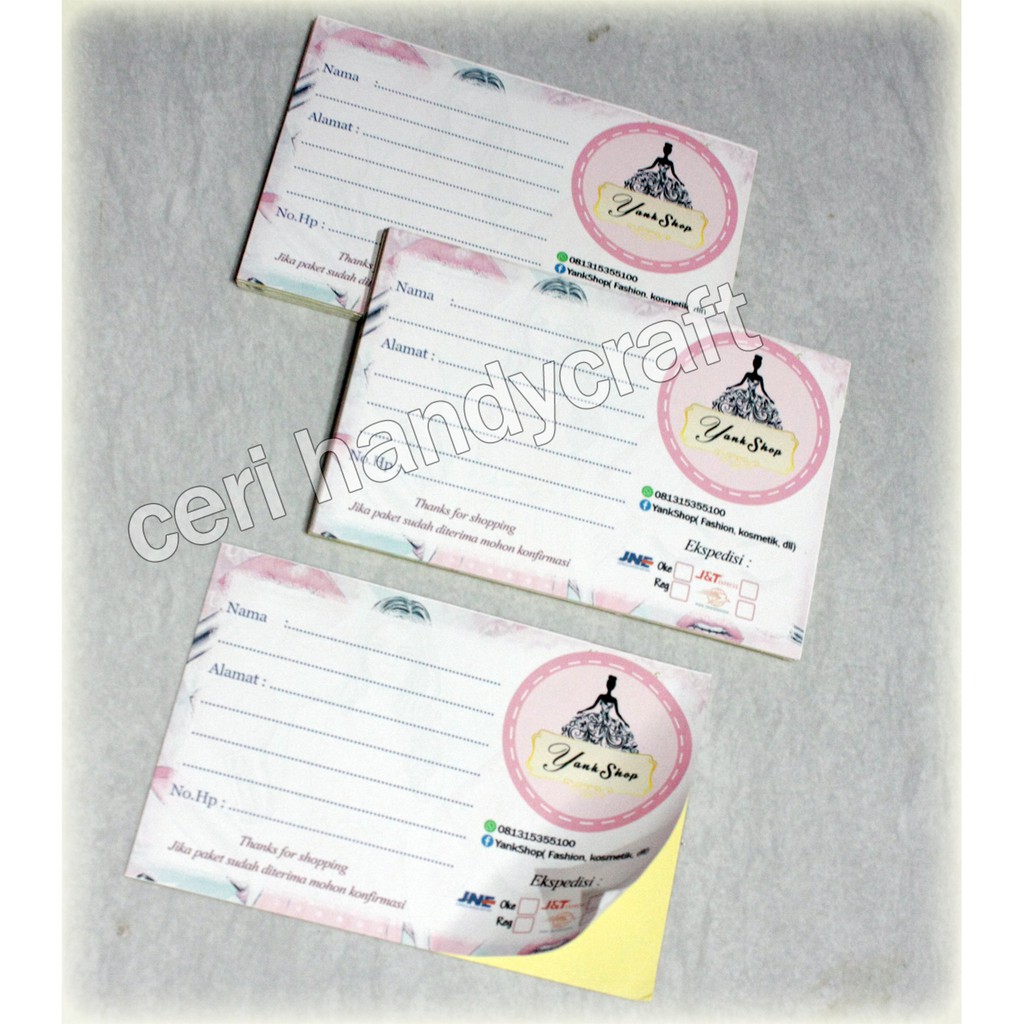 

Stiker Label pengiriman olshop desain costum uk.12x8cm isi 50lmbr