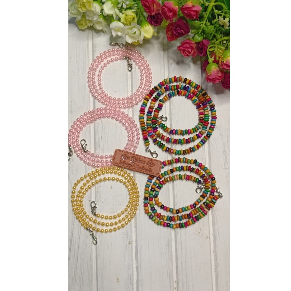 Kalung Masker/Tali Masker/Strap Mask Mote Kayu Pelangi Mutiara Sintetis Anak dan Dewasa