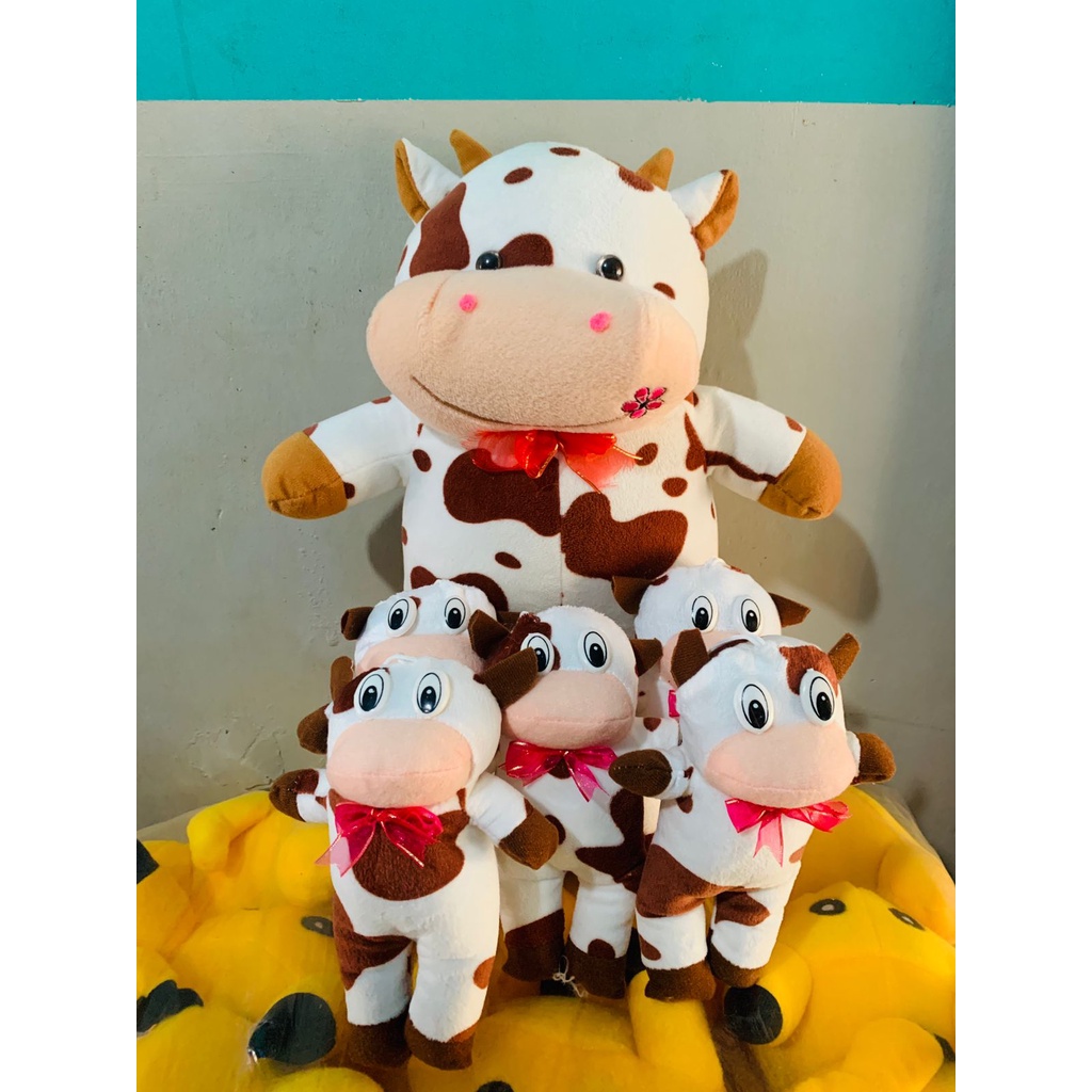 Boneka sapi beranak 5 size L 1besar 5kecil gratis jaring hadiah kado ulang tahun
