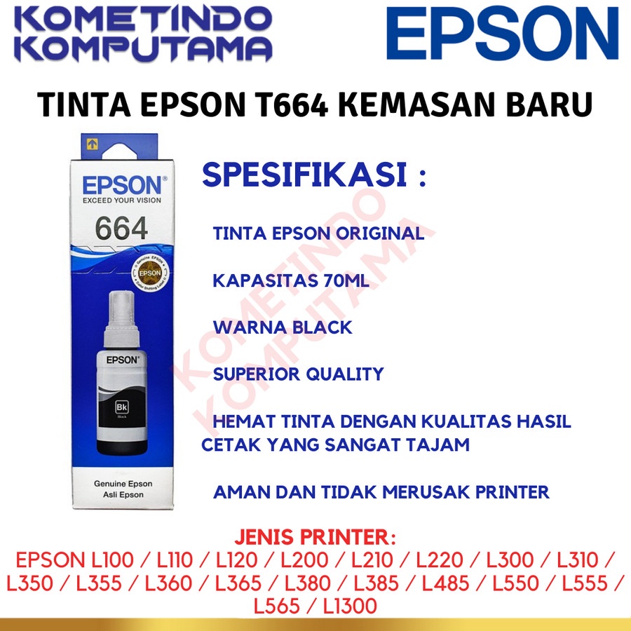 T 664 Black 70ml Tinta Epson Original 100% T664 HITAM