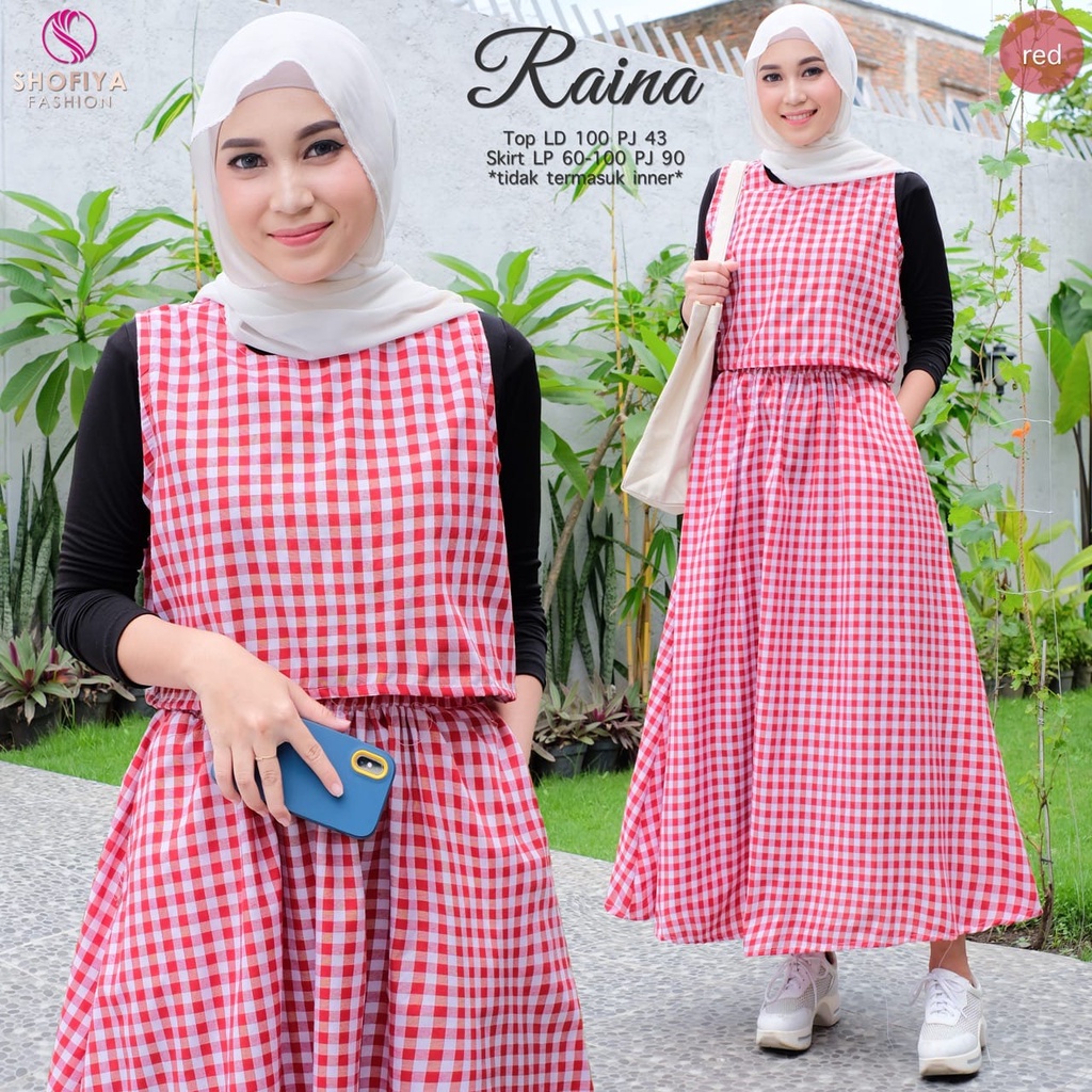 raina dress - setelan dress muslim - set atasan rok panang - dress muslim - fashion muslim wanita or