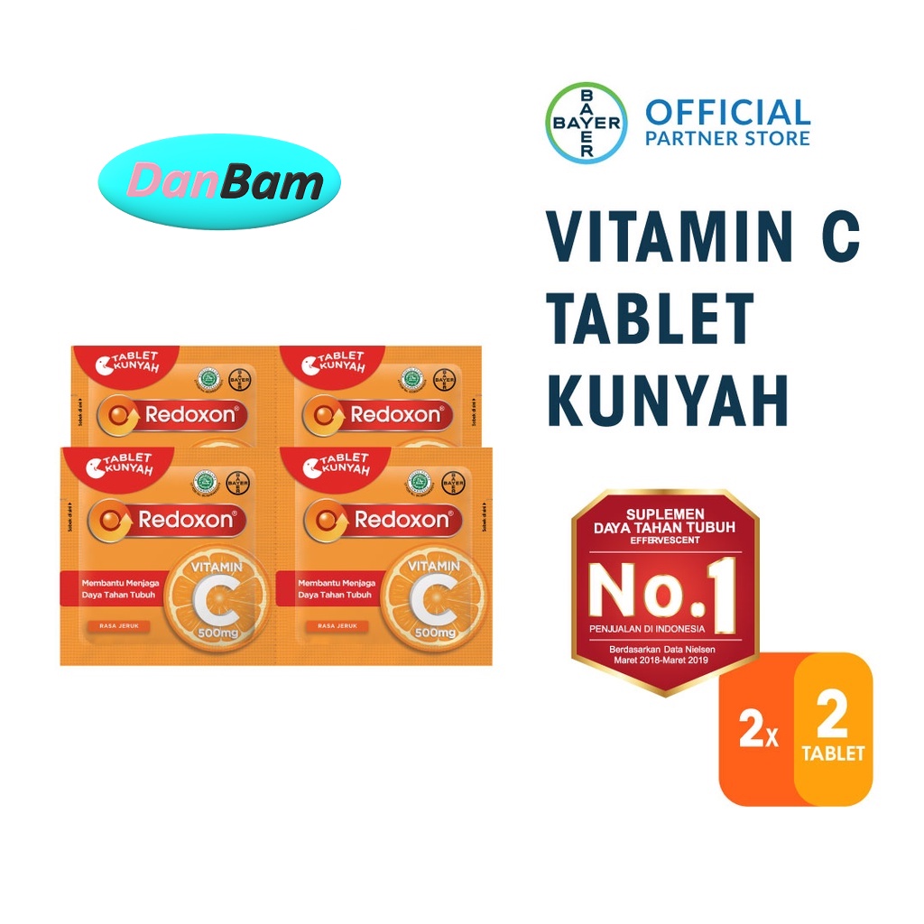 Redoxon Vitamin C 500mg Tablet Kunyah 2 Sachet x 2 tablet