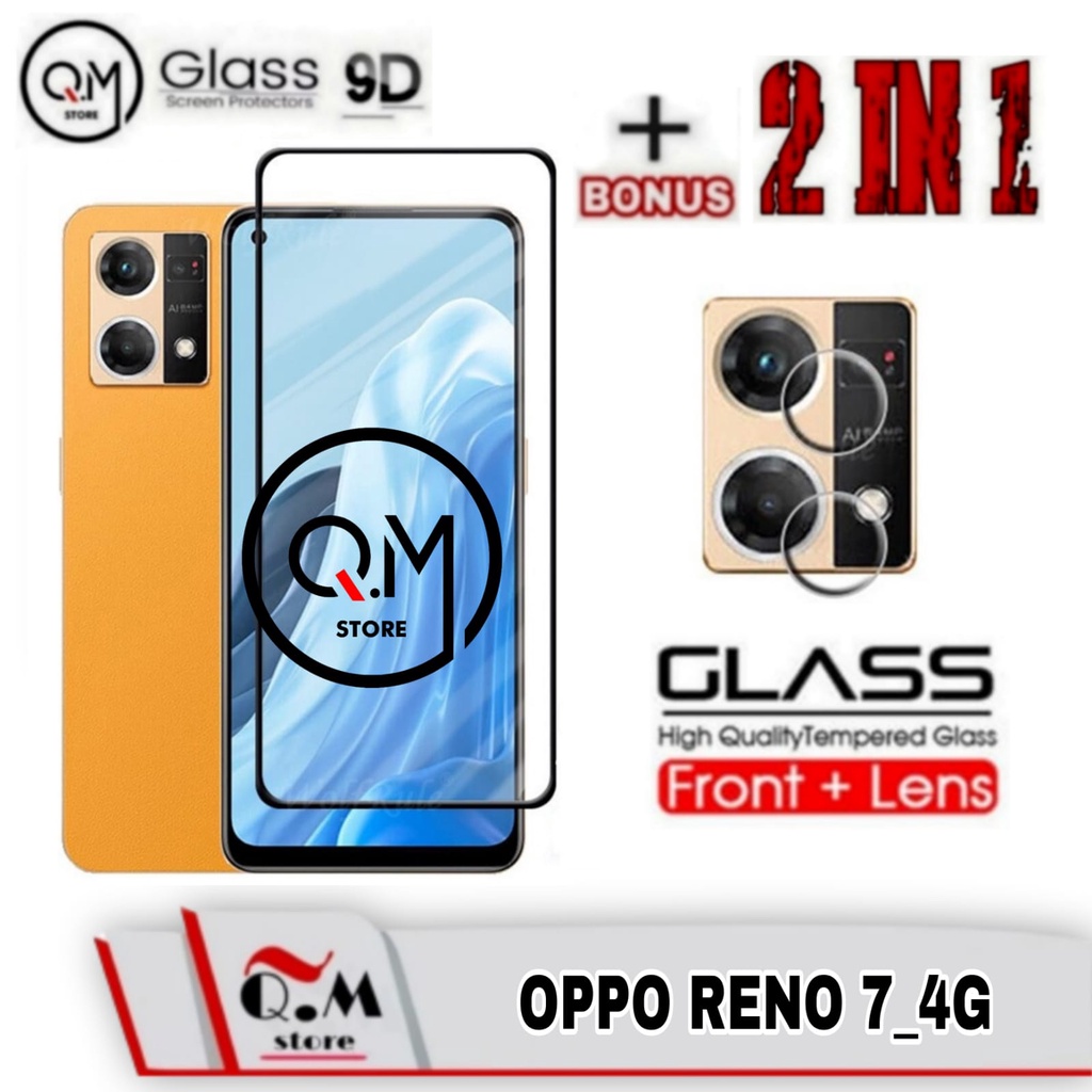 Paket 2 IN1 Tempered Glass Layar Oppo Reno 7 4G Anti Gores Pelindung Layar Screen Guard Full 9D Plus Garskin