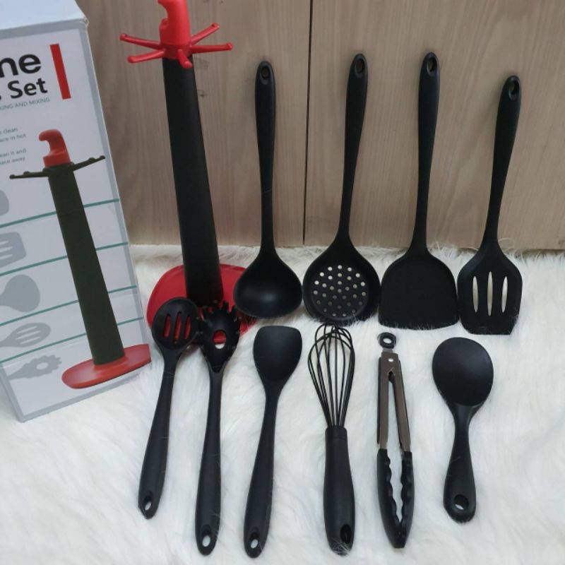 10 pc spatula set Masak cooking silicon tahan panas HANGGER lentur