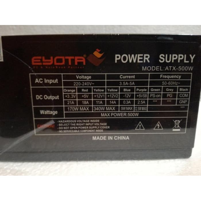 EYOTA PSU Power Supply PC Computer Komputer 500W 500 Watt