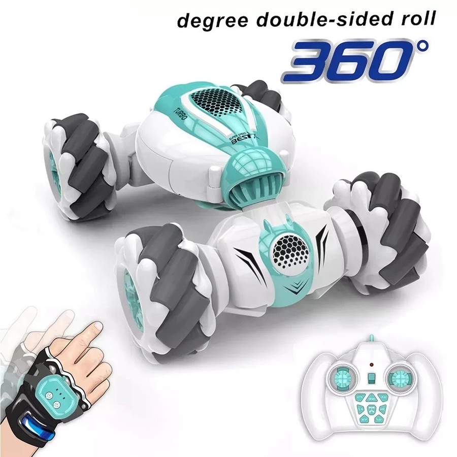 Remote Control Stunt Car Arm Remote 360 Degree Flip 4WD 2.4G - S-012 - White/Green