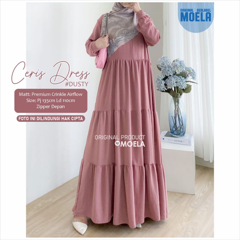 Gamis polos Crinkle Airflow Original produk berlabel MOELA
