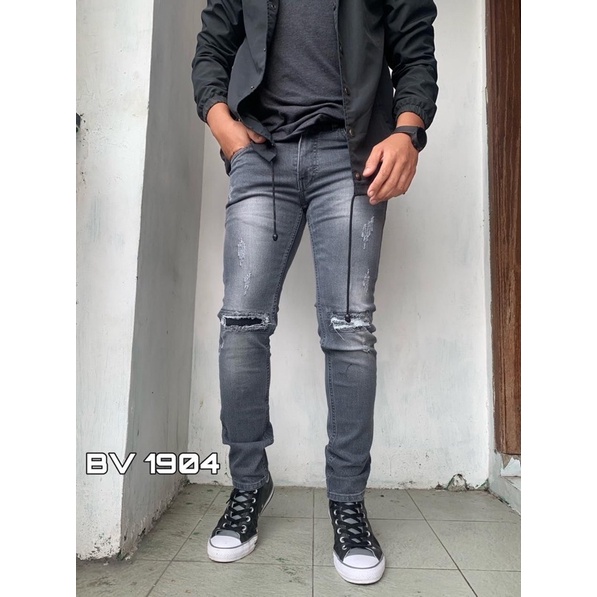 celana jeans panjang sobek pria black viper original slimfit termurah korean style boyfriend COD