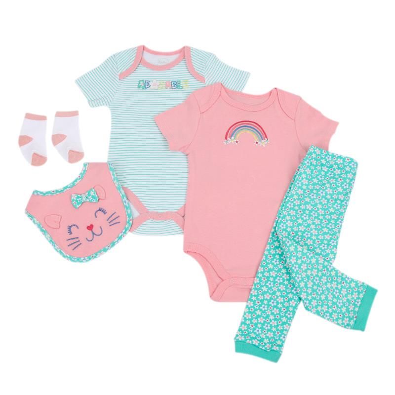 Kado Bayi Baru Lahir 5 In 1 Jumper Bodysuit Celemek Kaos Kaki Celana Bayi Newborn Lucu Adem