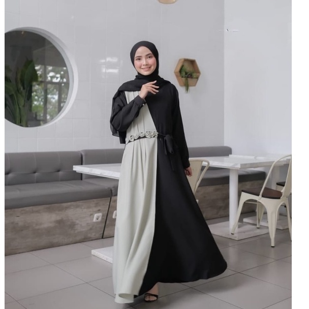 Gamis Havana dress itycrepe mix warna polos rempel aksen mutiara mewah terbaru remaja wanita muslim muslimah maxi dress wanita cocok utnuk kerja