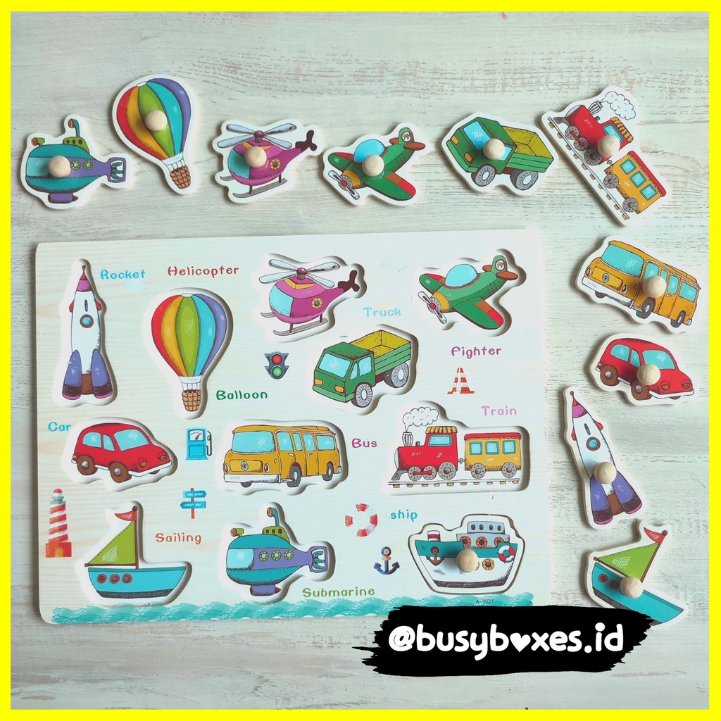 [busyboxes.id] Mainan Edukasi anak 3 tahun Wipe and Clean puzzle kayu spidol wipe and clean - transportasi