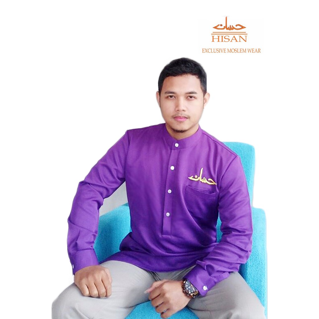 Baju Koko Pria Model Kurta warna Ungu