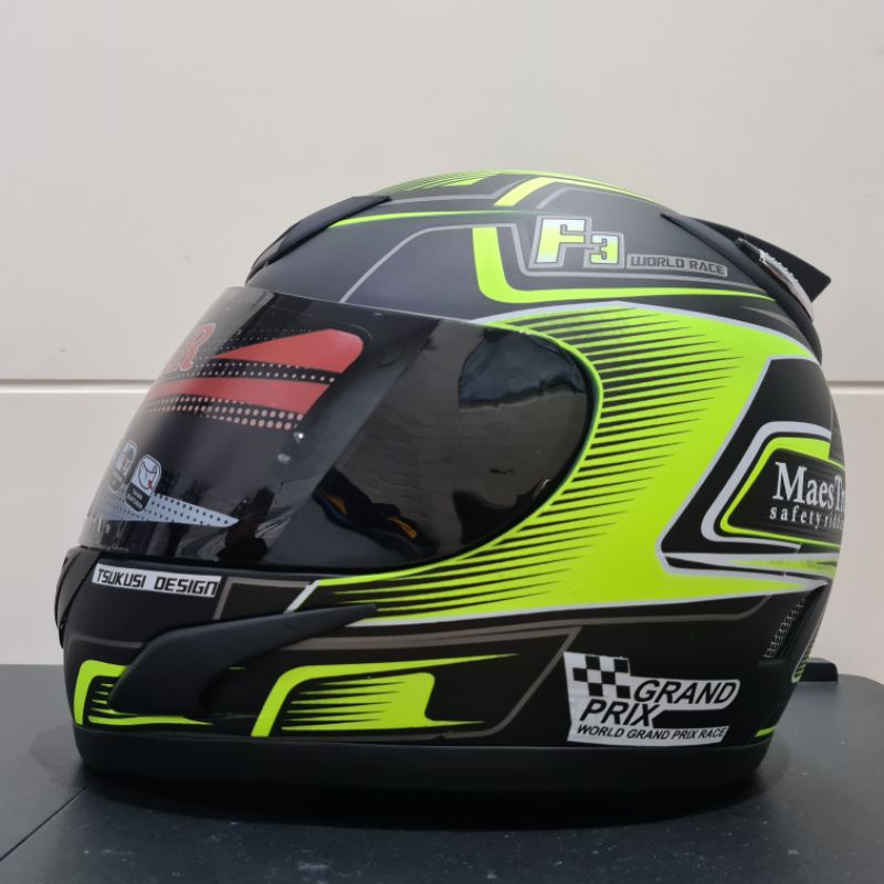 Helm JPN fullface F3 hitam doff stiker kuning