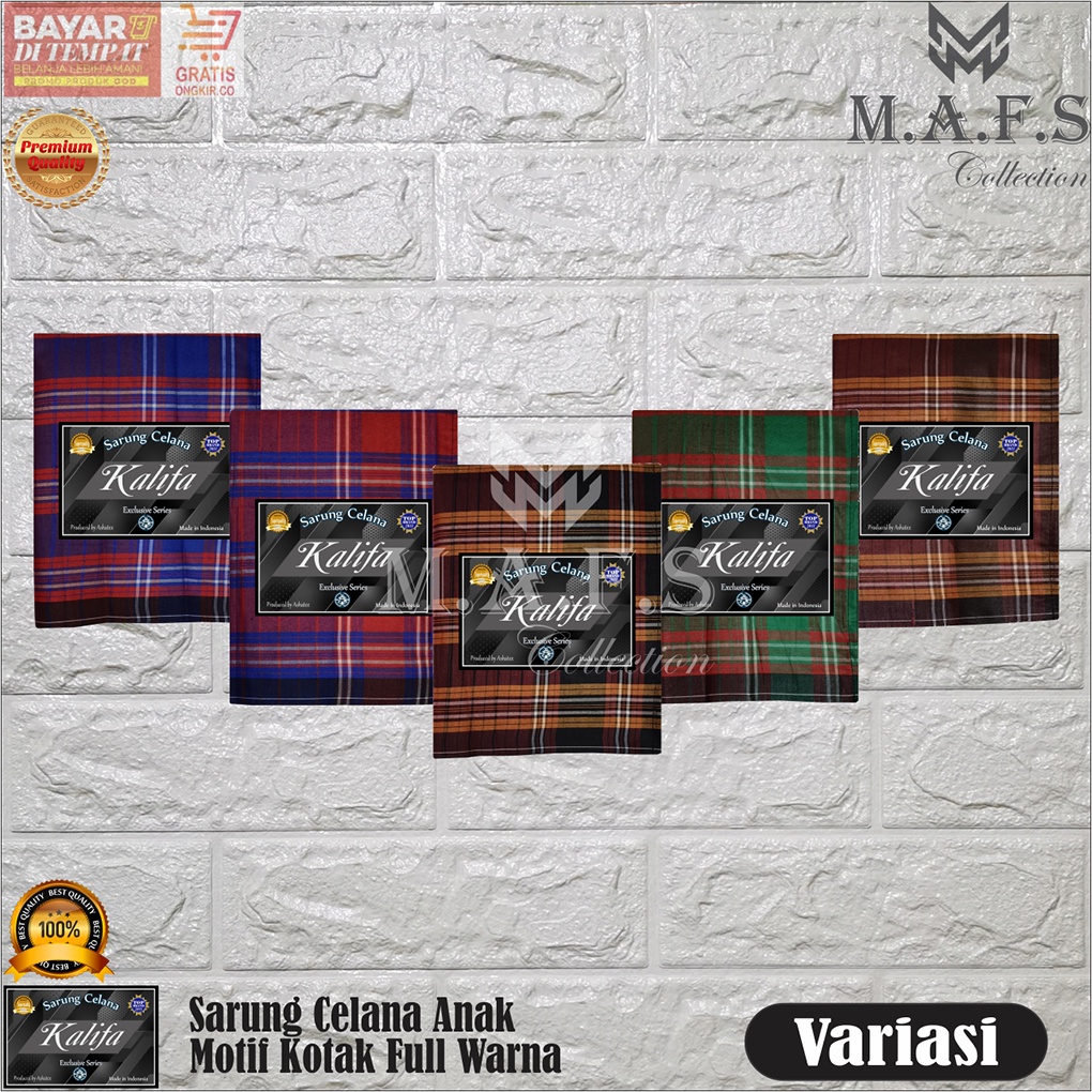 SARUNG CELANA ANAK MOTIF KOTAK FULL WARNA KALIFA 5 -12 Tahun