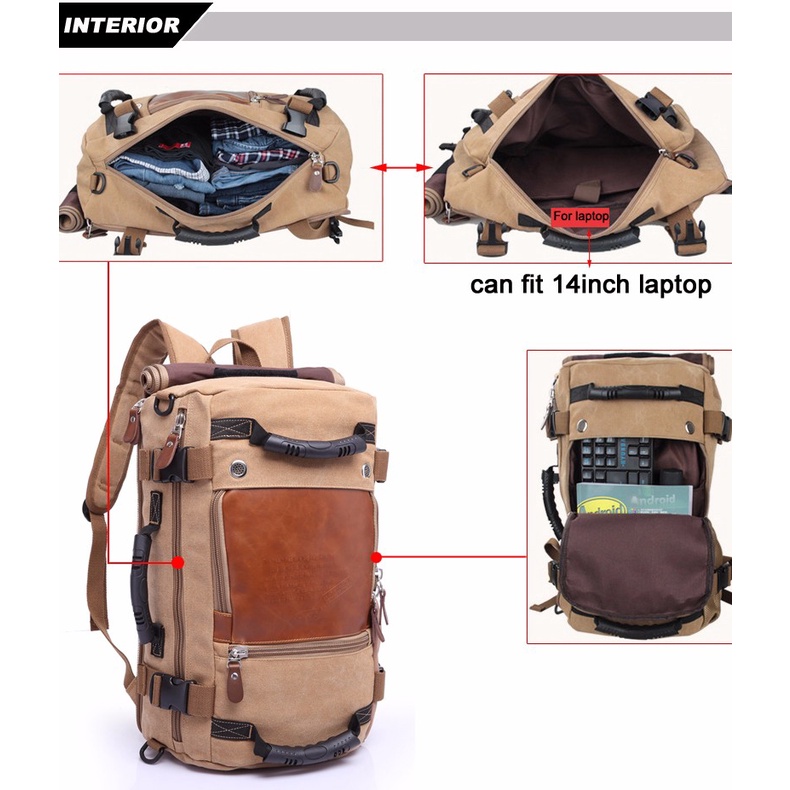 Tas kapasitas Besar 3 Mode Gaya, Tas Ransel, Tote Bag &amp; Tas Messenger, Tas kapasitas Besar Tas Ransel Duffel Backpack Camping Brand Stylish Travel Large Capacity 14&quot; Laptop Backpack Male Luggage Shoulder Computer Backpacking Men Functional Versatile Bags