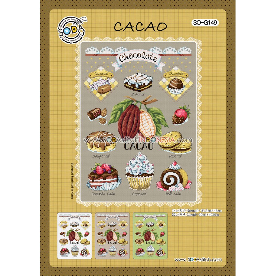 Paket DIY Craft Sulam Kristik Strimin Cross Stitch Sodastitch SO-G149 - Cacao Chocolate Coklat