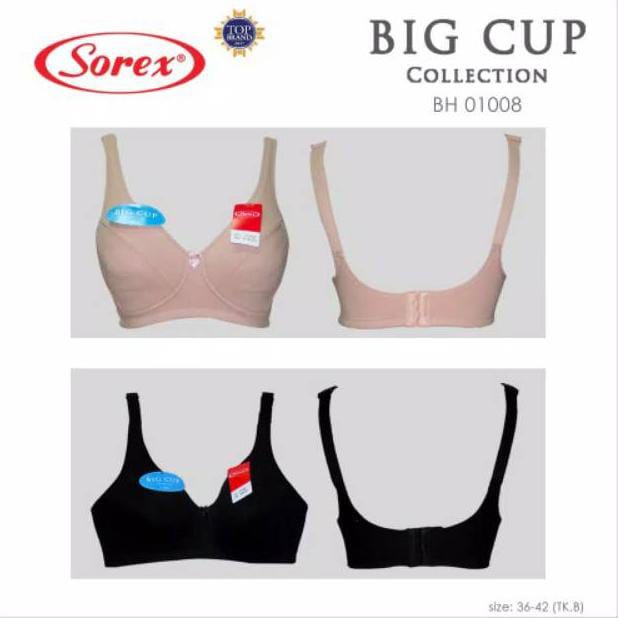 BH Sorex 01008 Bra Wanita Big Cup(B) Tanpa Kawat Dan Busa tipis Kait 3 Jumbo Bahan Katun Menyerap Keringat