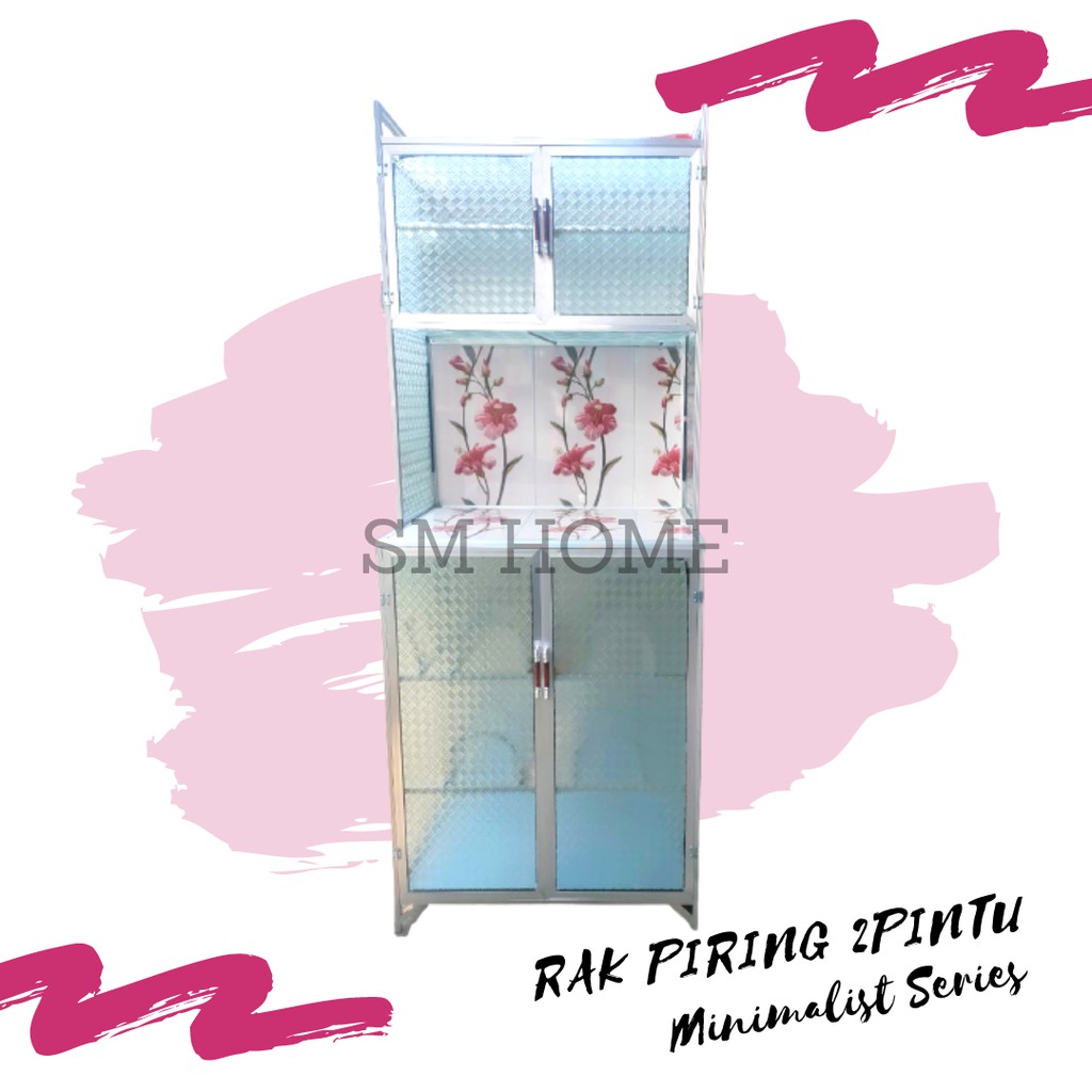 Lemari Rak piring 2pintu almunium keramik kaca rak dapur