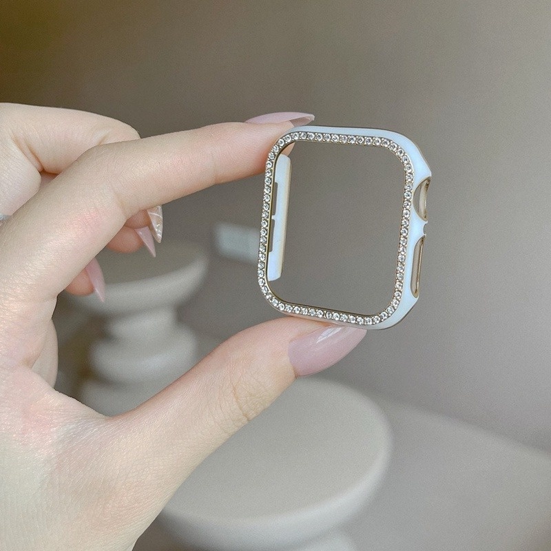 Diamond Case Untuk Apple watch 45mm 41mm 40mm 42mm 38mm Aksesoris Bling Bumper Pelindung Cover iWatch Series7 6 SE 5 4 3 2 1