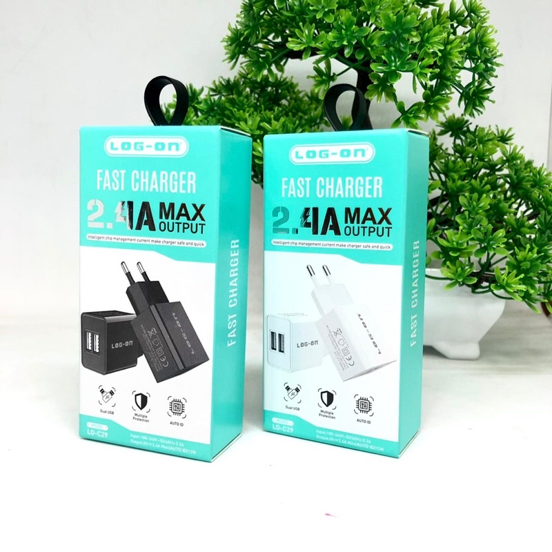 PROMO BATOK LOGON C29 2USB 2.4A MAX SMART ID ORIGINAL TRAVEL ADAPTER