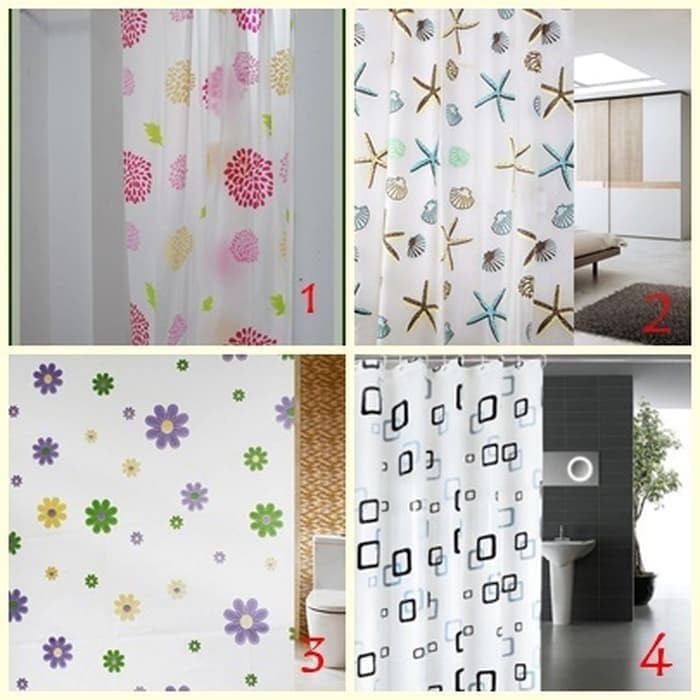 Tirai Kamar Mandi Shower Curtain 180 x 180 cm Bahan PEVA Anti Air