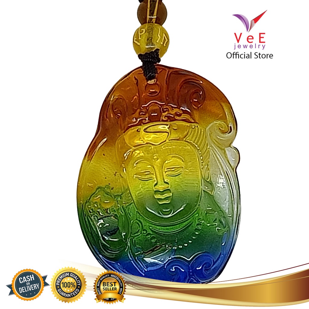 Kalung Liontin Batu Giok Quartz Asli Cina Ukiran Wajah Budha - VeE Pendant Buddha Wanita Pria