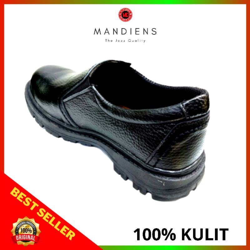 MANDIENS - Sepatu Safety Pria Kulit Asli Ujung Besi Boyken KR.10 Model Slip On  Safety Shoes Warana Hitam Cokelat Untuk Kerja Proyek  Kitchen