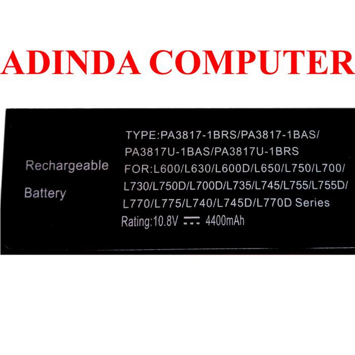 Baterai Toshiba L600 3817 3817U 3816U PA3816U PA3816U PA3817U PA3819U