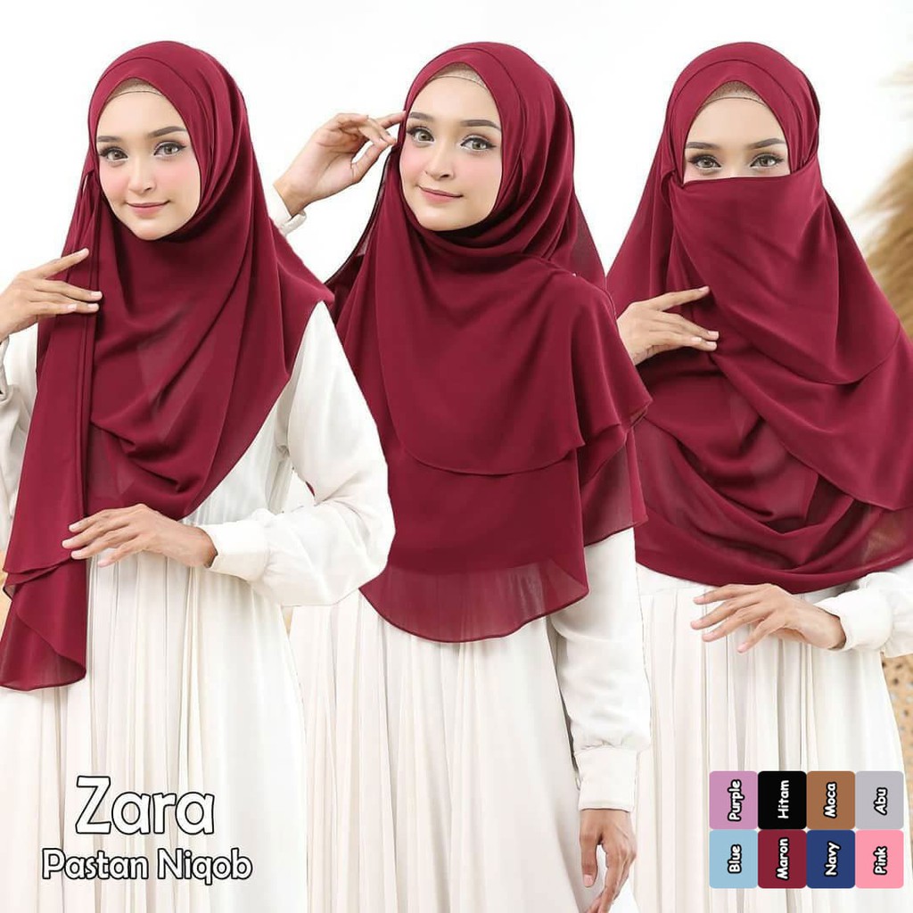 Best Seller!! Jilbab Instan Hijab Instant Pastan Niqob Zara Pastan Niqab 3 in 1 Ceruty Babydoll-5